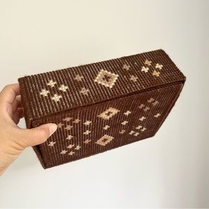 Vintage Handmade Needlepoint Card or Trinket or Keepsake Box Brown Diamonds